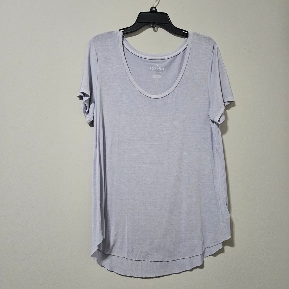 American‎ Eagle Soft & Sexy T-Shirt Lavender Light Blue Scoop Neck Top Large